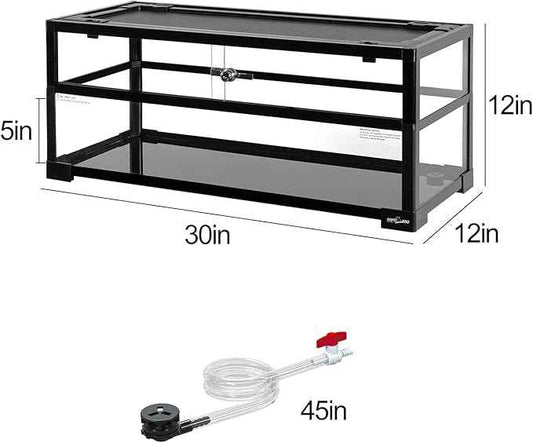 REPTIZOO 18 Gallon Turtle Tank Aquarium, 30"×12"×12" Tortoise Habitat Water-Land Ecological Turtle Tank with Drainage System Aquatic Aquarium