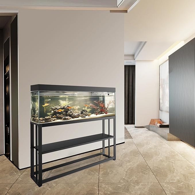 55 Gallon Fish Tank Stand with Storage Shelf, 48.5 x14.9 x 29.2 Inch Aquarium Stand, Turtle Tank, Reptile Terrariums and Breeder Tank Stand, 980LBS Capacity, Black