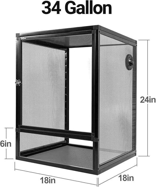 REPTI ZOO 18" x 18" x 24" Front Opening Cage with 3-Sided Metal Mesh, 34 Gallon Screen Vertical Terrarium with Background Sticker, Tree Frog, Arboreal Reptiles