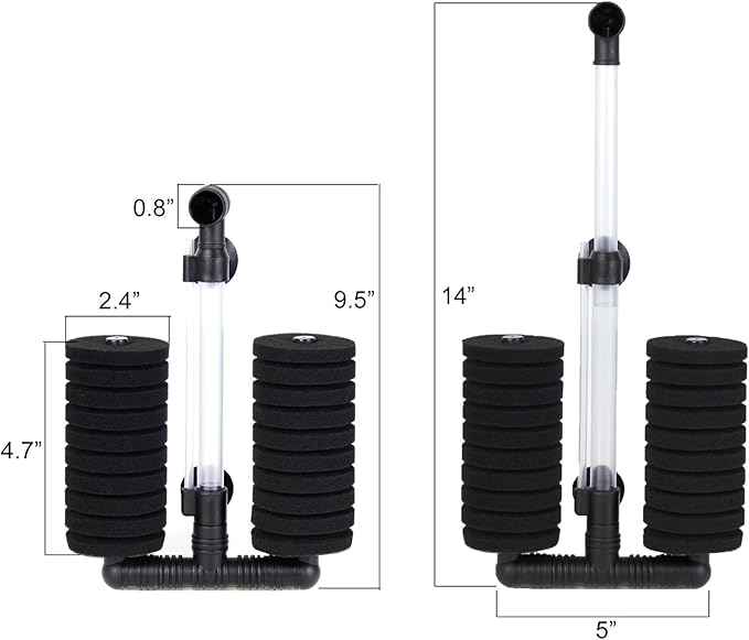 AQUANEAT 4 Pack Double Bio Sponge Filter, for Fry, Betta, Shrimp, Nano, Aquarium Fish Tank (Large up to 55 Gal)