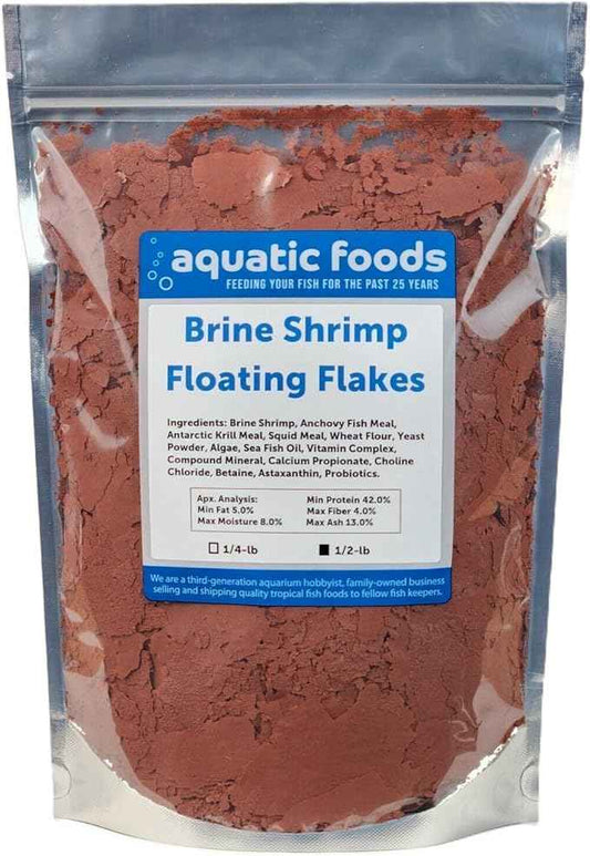 Aquatic Foods Inc. Brine Shrimp Flakes for Freshwater Cichlids, Angels, Tetras, Guppies, Marine Tangs, Butterflies, Angelfish, Anthias, Clown Fish. WL…1/2-lb Foil Pouch Bag