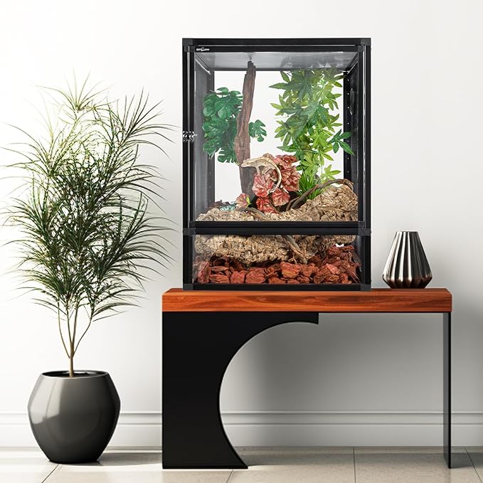 REPTIZOO 18" x 18" x 24" Front Opening Cage with 3-Sided Metal Mesh, 34 Gallon Screen Vertical Terrarium with Background Sticker, Tree Frog, Arboreal Reptiles