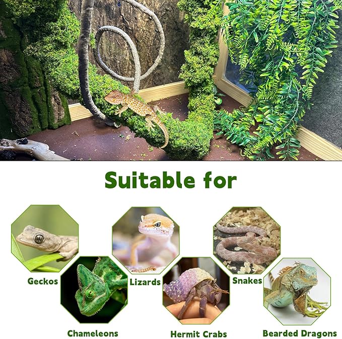 Artificial Reptile Plants, Flexible Rainforest Vines with Moss, Bendable Jungle Climbing Vines, Terrarium Decor