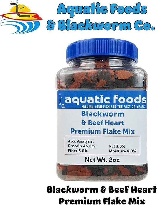 Aquatic Foods Inc. California Blackworm & Beef Heart Premium Flakes for Discus, Cichlids All Community Tropical Fish Also Pellet Mix, Wafer Mix Includedā¦2oz