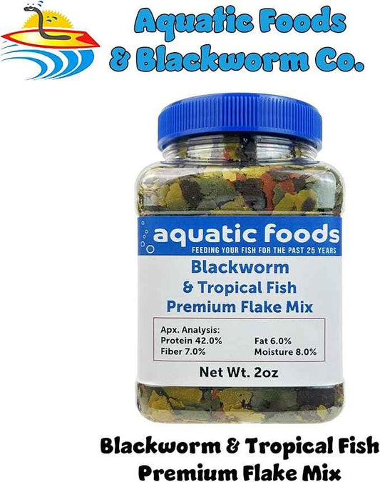 Aquatic Foods Inc. California Blackworm & Premium Tropical Fish Flakes for Discus, Cichlids All Community Tropical Fish Also Pellet Mix, Wafer Mix Includedā¦2oz