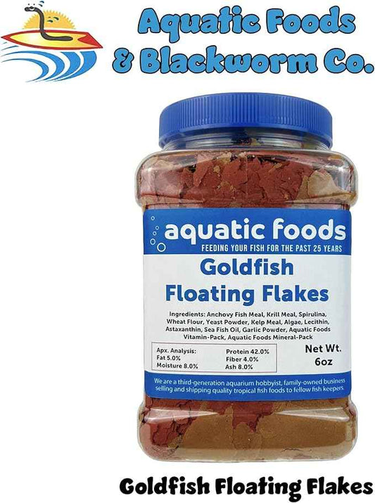 Aquatic Foods Inc. Premium Goldfish Flakes, 42% Protein Color Enhancing and Spirulina Flakes for Aquarium, Koi and All Pond Fish Also Pellet Mix, Wafer Mix Includedā¦6oz Jar