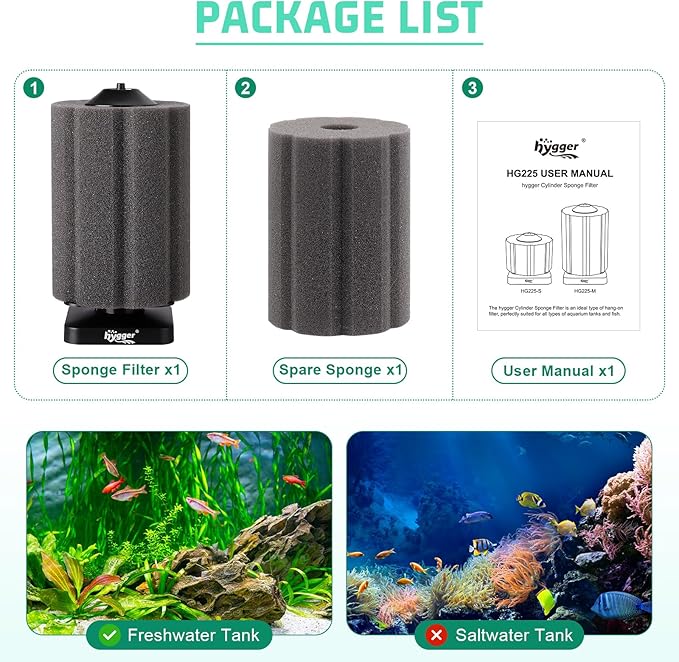 hygger Fine Sponge Filter for Aquarium 30-75 Gallons Fish Tank Filter Betta Breeding Fry Shrimp Snails Air Powered Filters