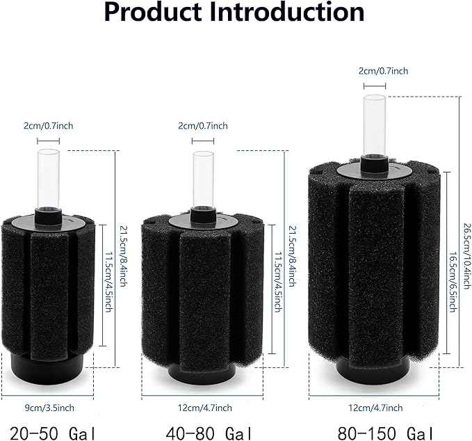 ALEGI 4pcs Large Aquarium Sponge Filter with Suction Cups, Check Valves for Fish Tank (40-80 Gal 4 Pcs)