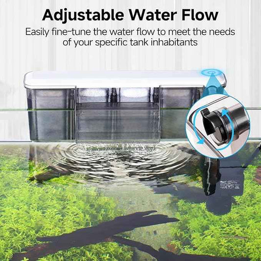 AQQA Quiet 30-50 Gallon Fish Tank Filters - Auto Start Hang on Back Aquarium Filter, Adjustable Flow, Deodorization Decontamination Filter System AQ168 (8W 200GPH)