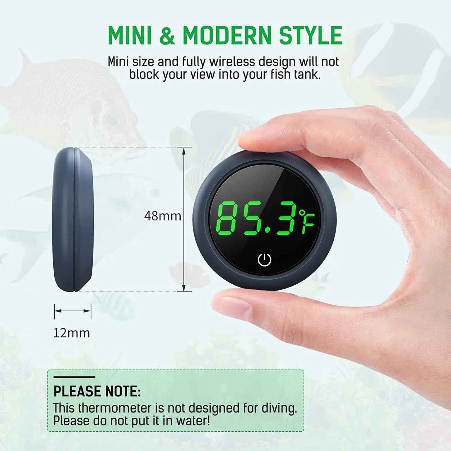 Digital Aquarium Thermometer LED Display ±0.9°F Stick-On Fish Tank Gauge