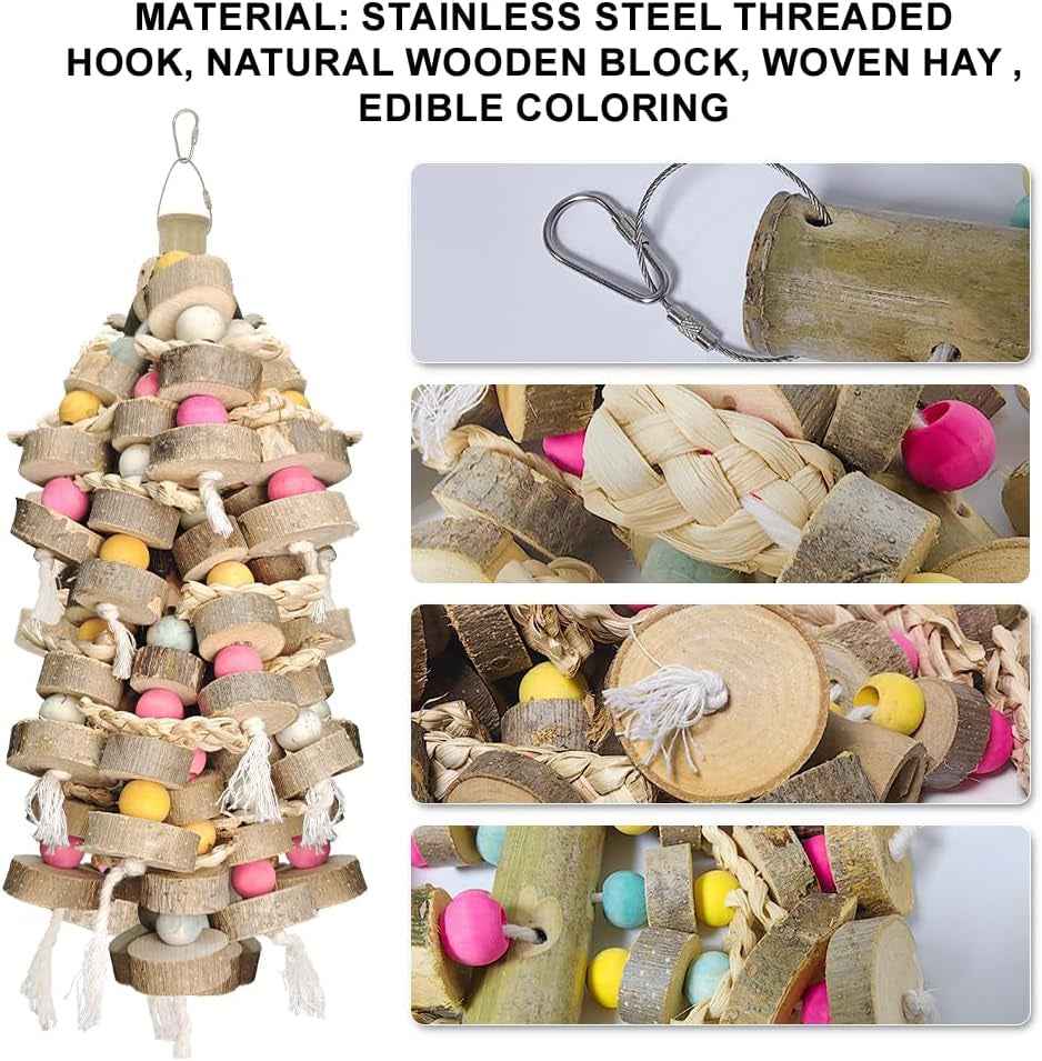 Large Bird Toy Bundle Parrot Chew Toys Natural Wood, Cotton