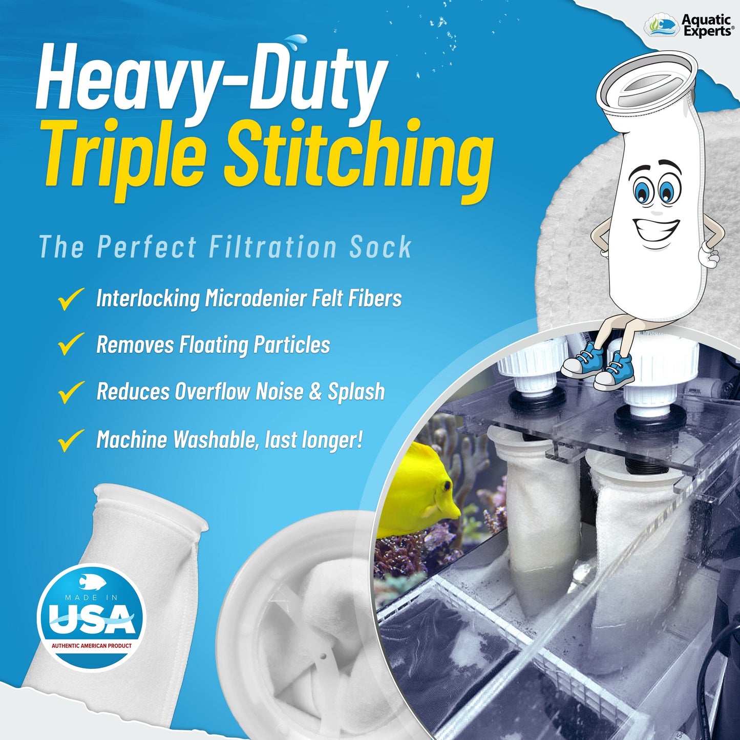 7" Aquarium Filter Sock – 200 Micron for Saltwater & Reef Tanks