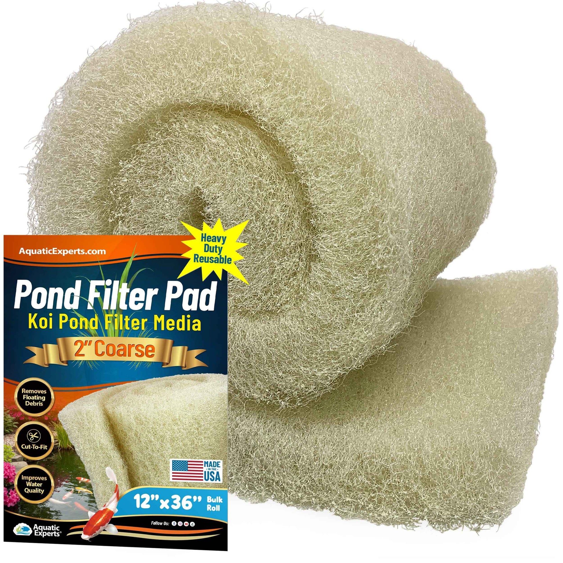 Koi Pond Filter Pad - 2" Thick Bulk Roll Media for Water Gardens