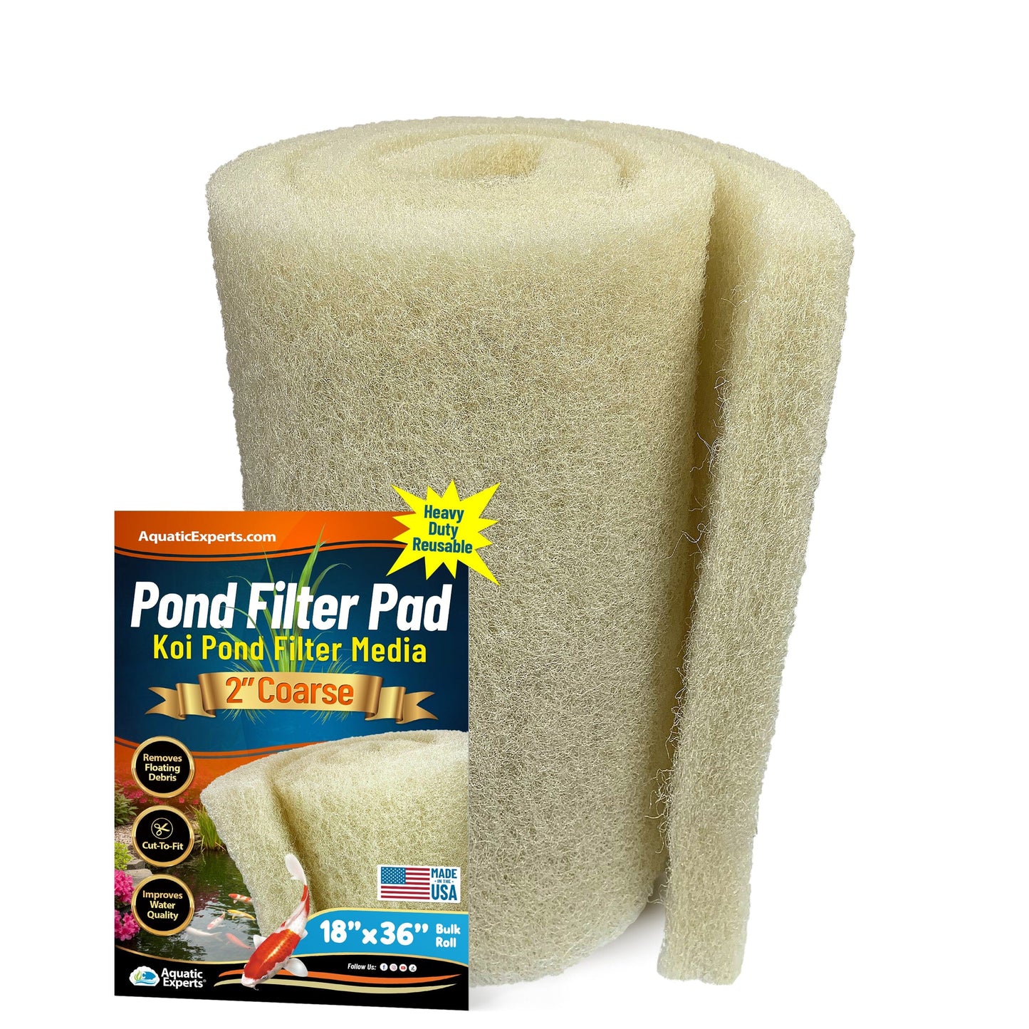 Koi Pond Filter Pad - 2" Thick Bulk Roll Media for Water Gardens