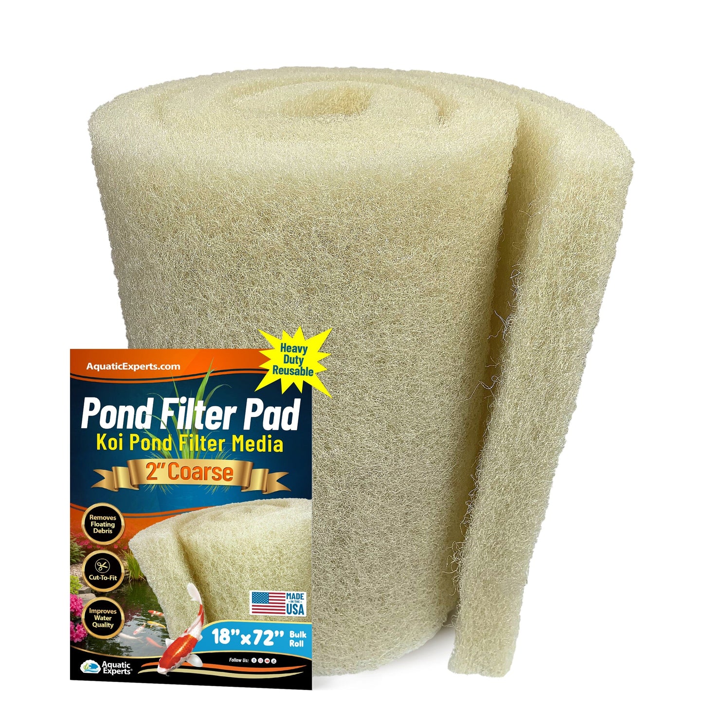 Koi Pond Filter Pad - 2" Thick Bulk Roll Media for Water Gardens