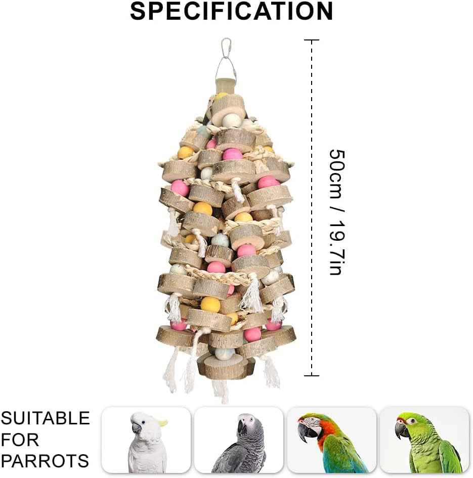 Large Bird Toy Bundle Parrot Chew Toys Natural Wood, Cotton