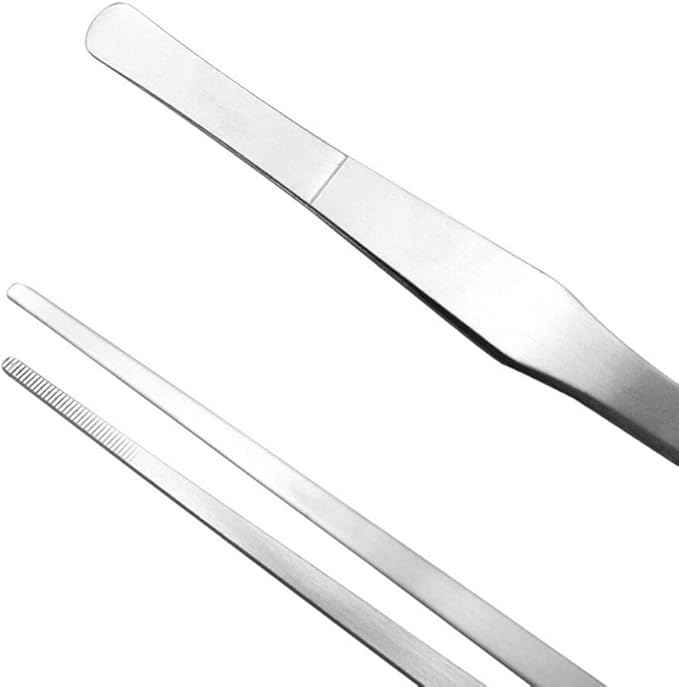 Feeding Tongs 2pcs Stainless Steel Aquarium Long Tweezers 27cm/10.6 inches Straight Curved Tweezers for Fish Tank Aquatic Plants Reptile Lizard Gecko Snake Spider Bird