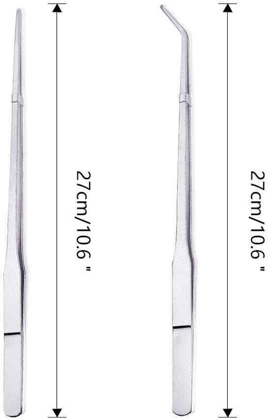 Feeding Tongs 2pcs Stainless Steel Aquarium Long Tweezers 27cm/10.6 inches Straight Curved Tweezers for Fish Tank Aquatic Plants Reptile Lizard Gecko Snake Spider Bird