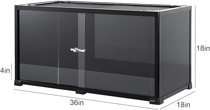 REPTIZOO 50 Gallon Reptile Tank, 36" X 18" X 18" Reptile Terrarium, Black-Tinted ECO Glass Enclosure with Sliding Door & Mesh Top, Secure & Low-Stress Habitat for Leopard Geckos, Snakes, Frogs