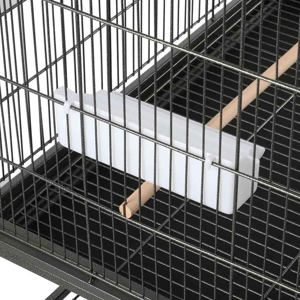 52''H Metal Rolling Bird Cage with 3 Perches & 4 Feeders & Extra Storage Shelf, Black