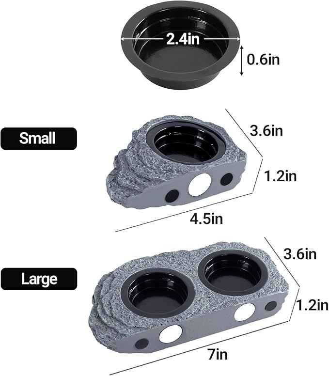 Wacool Magnetic Gecko Ledge - Double Bowl Reptile Feeding Tray with 6 Feeding Cups for Geckos, Lizards, Chameleons and Reptile Pets