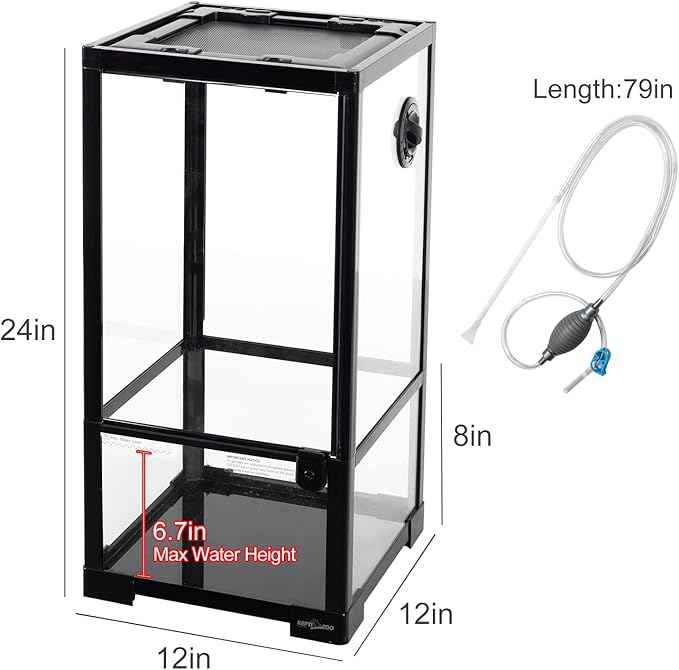 REPTIZOO 15 Gallon Full Glass Reptile Terrarium 12" x 12" x 24" Knock-Down Glass Tank and Siphon Gravel Cleaner Set, Small Habitat for Reptile Chameleon, Tree Frogs, Arboreal Geckos,Lizard