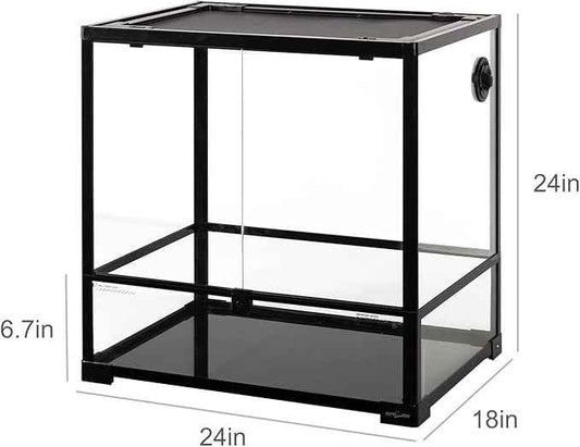 REPTIZOO 45 Gallon Glass Reptile Terrarium 24" x 18" x 24" Knock-Down Reptile Tank with Double Hinge Door and Top Screen Ventilation Easy Assembly Terrarium