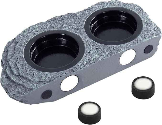 Wacool Magnetic Gecko Ledge - Double Bowl Reptile Feeding Tray with 6 Feeding Cups for Geckos, Lizards, Chameleons and Reptile Pets