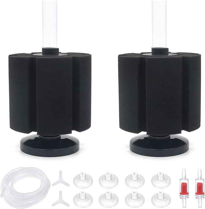 ALEGI 2 Pcs Large Sponge Filter Kit with Airline Tubing, Air Pump Valves, Suction Cups for 125 Gallon Tank