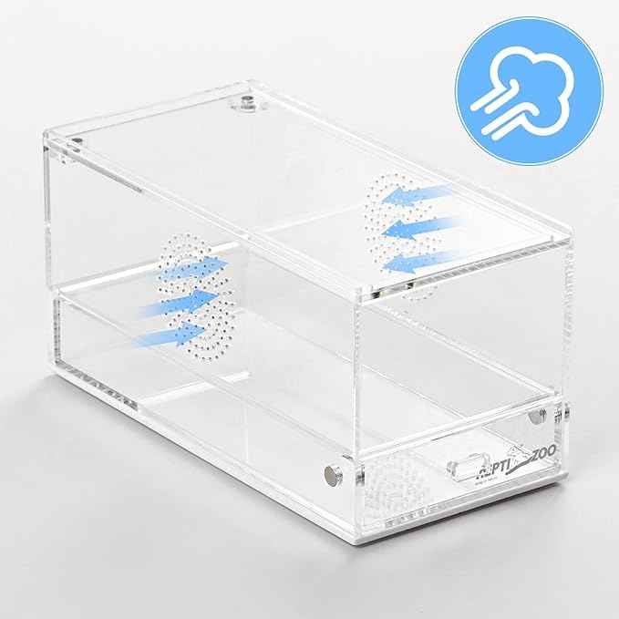 REPTI ZOO Magnetic Acrylic Reptile Terrarium 8" x 4" x 4", Transparent Tarantula Spider Enclosure Micro Breeding Box for Hermit Crab Snail Mantis Frog Insects
