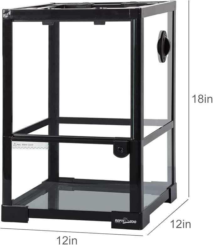 REPTI ZOO Amphibian Habitat Tank 10 Gallon, Full Vision Glass Reptile Terrarium 12" x 12" x 18", Vertical Reptile Tank with Deep Base & Top Screen Ventilation