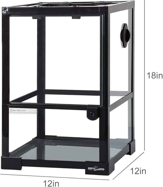 REPTI ZOO Amphibian Habitat Tank 10 Gallon, Full Vision Glass Reptile Terrarium 12" x 12" x 18", Vertical Reptile Tank with Deep Base & Top Screen Ventilation