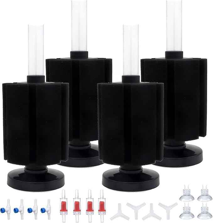ALEGI 4pcs Large Aquarium Sponge Filter with Suction Cups, Check Valves for Fish Tank (Medium for 20-50 Gal 4 Pcs)