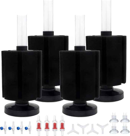 ALEGI 4pcs Large Aquarium Sponge Filter with Suction Cups, Check Valves for Fish Tank (Medium for 20-50 Gal 4 Pcs)