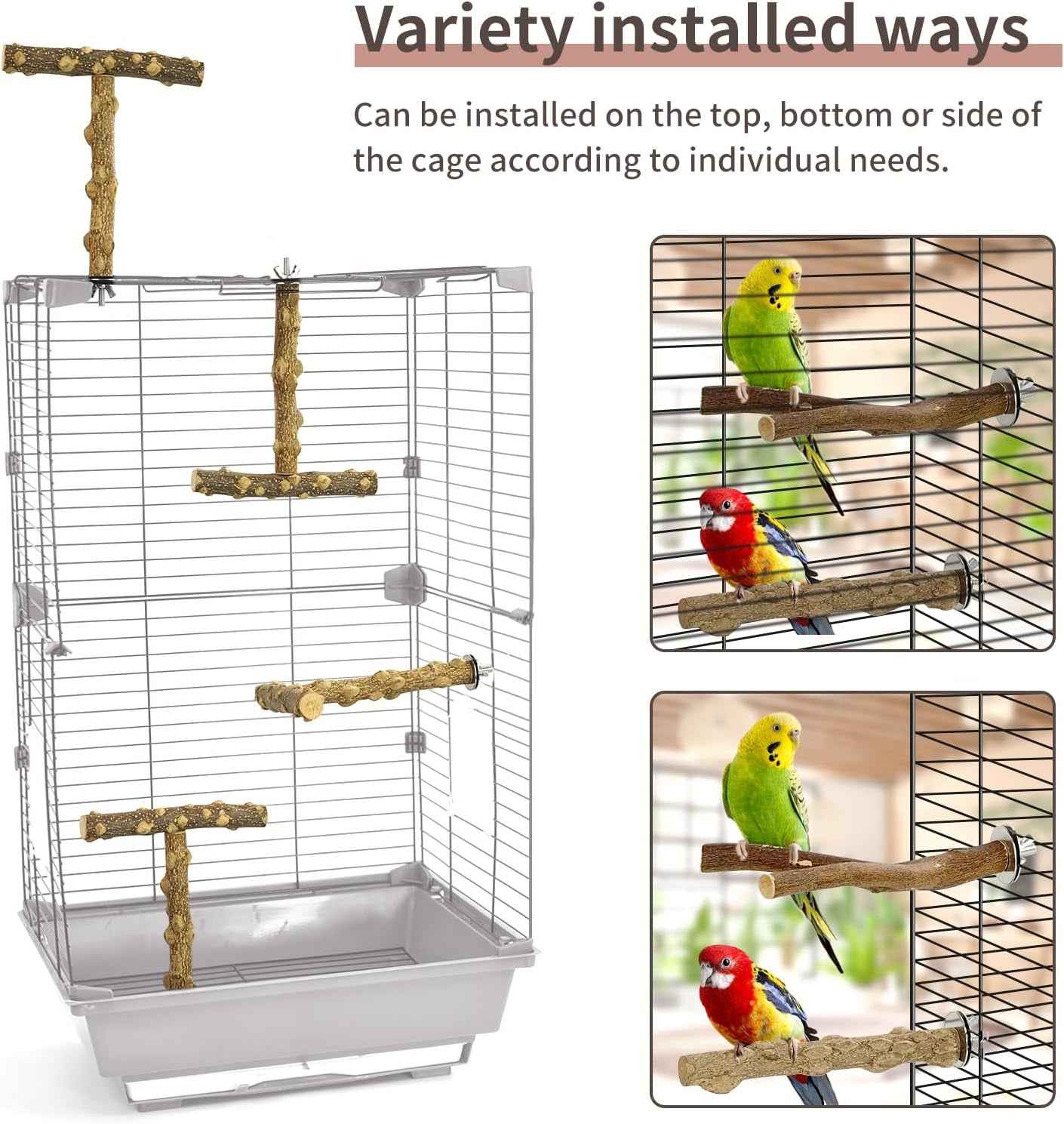 6pcs Natural Wood Bird Perches Parrot Cage Branch Stand Platform Set Small Birds