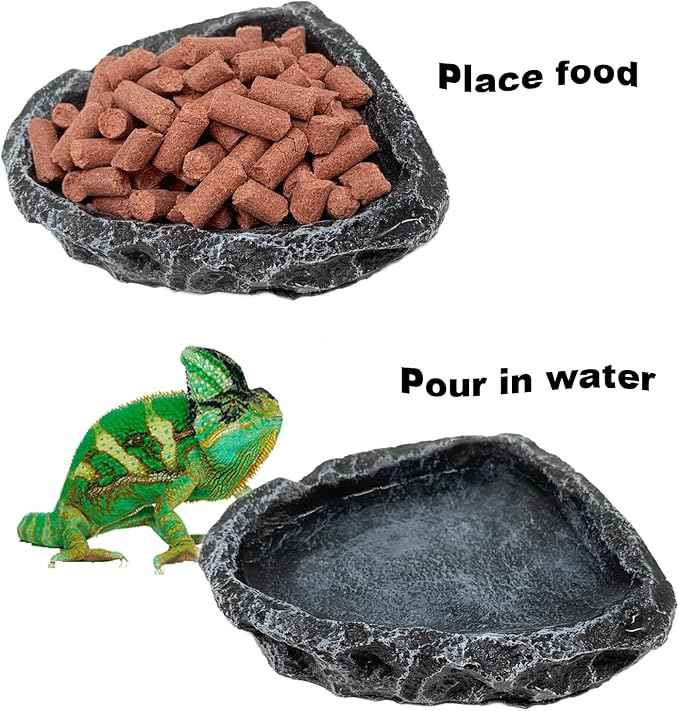 Reptile Water Dish Food Bowl, 2 Pack Reptile Feeding Dish Corner Bowl Terrarium Bowls for Bearded Dragon, Lizards, Frog, Gecko, Tortoise, Hermit Crab