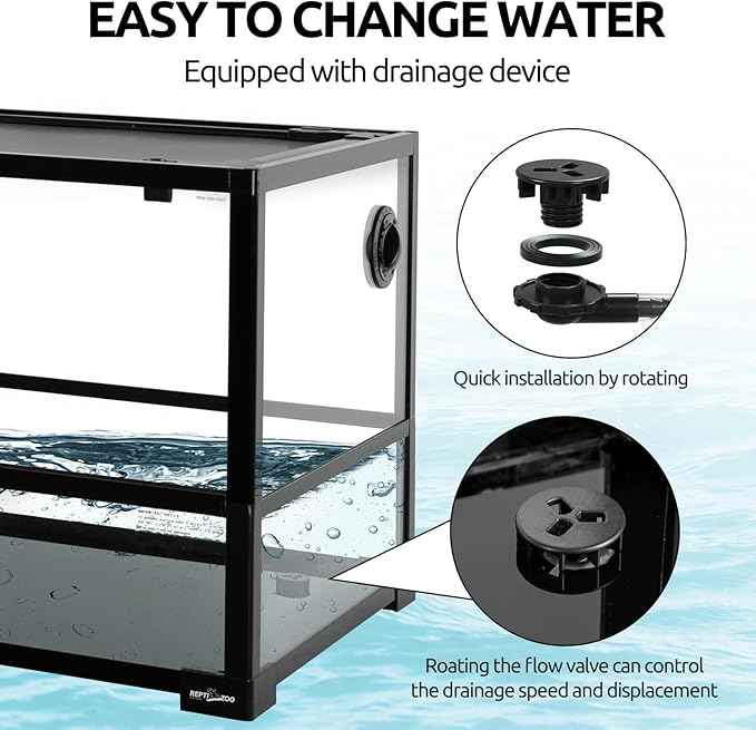 REPTIZOO 67 Gallon Large Turtle Tank Aquarium, 48"×18"×18" Tortoise Habitat Water-Land Ecological Turtle Tank with Drainage System Aquatic Aquarium