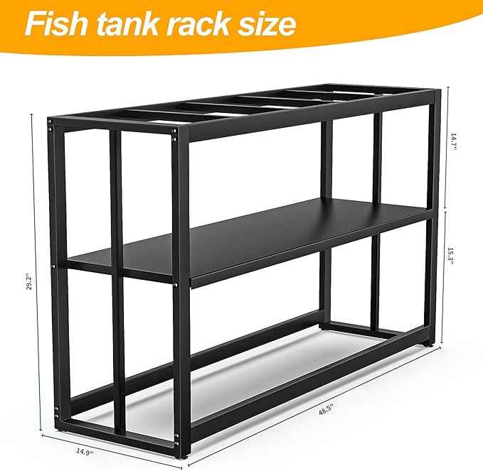 55 Gallon Fish Tank Stand with Storage Shelf, 48.5 x14.9 x 29.2 Inch Aquarium Stand, Turtle Tank, Reptile Terrariums and Breeder Tank Stand, 980LBS Capacity, Black
