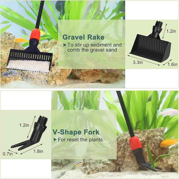 hygger Multi-Use Fish Tank Cleaner, 6 in 1 Aquarium Cleaning Tools Kit with 17.7 Inches Long Handle Algae Scraper Sponge Scrubber Firm Scrub Brush Fish Net Gravel Rake for Acrylic & Glass Tank