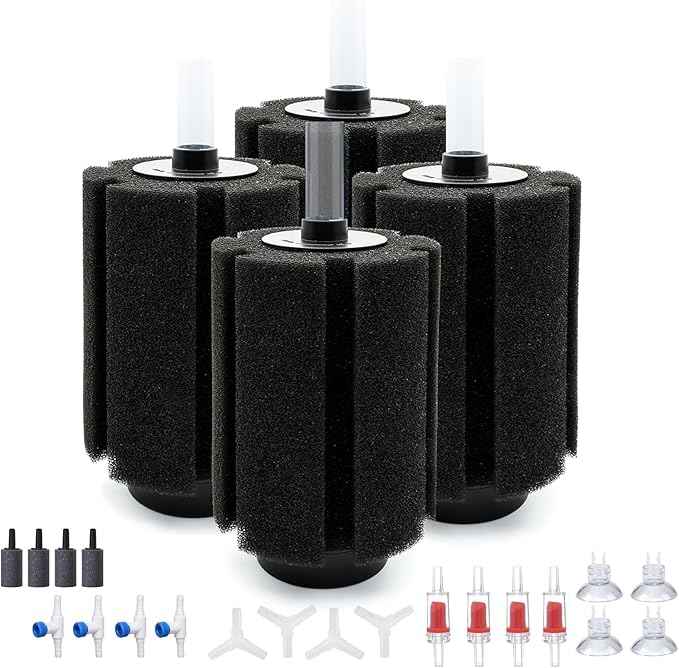 ALEGI 4pcs Large Aquarium Sponge Filter with Suction Cups, Check Valves for Fish Tank (80-150 Gal 4 Pcs)