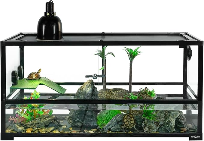REPTIZOO 50 Gallon Paludarium, Small Turtle Tank, 36"×18"×18" with Drainage System, Adequate for Tree Frogs, Salamanders, and Semi-Aquatic Species
