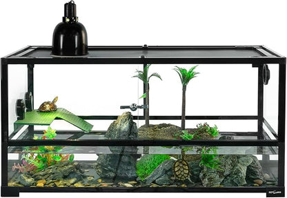 REPTIZOO 50 Gallon Paludarium, Small Turtle Tank, 36"×18"×18" with Drainage System, Adequate for Tree Frogs, Salamanders, and Semi-Aquatic Species