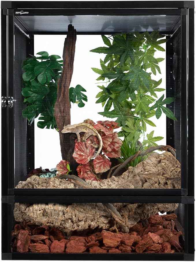 REPTI ZOO 18" x 18" x 24" Front Opening Cage with 3-Sided Metal Mesh, 34 Gallon Screen Vertical Terrarium with Background Sticker, Tree Frog, Arboreal Reptiles