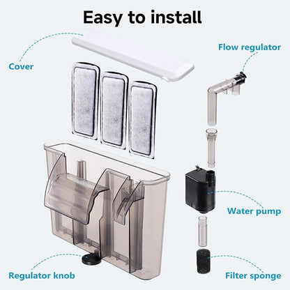 AQQA Quiet 20-30 Gallon Fish Tank Filter (6W 158GPH)
