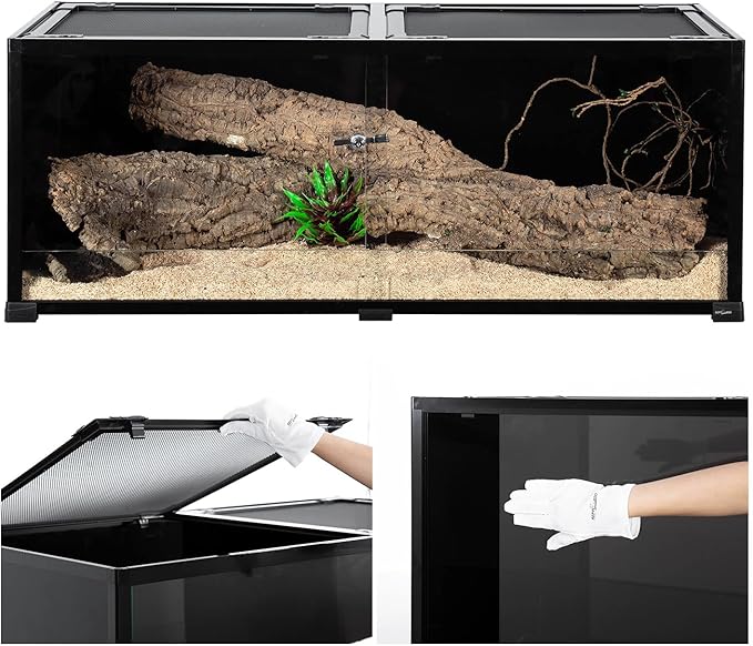 REPTIZOO 67 Gallon Reptile Terrariums, 48" X 18" X 18" Reptiles Tanks Enclosure for Bearded Dragon Ball Python Snake, Black-Tinted ECO Glass Reptile Habitat with Sliding Door & Top Screen Ventilation