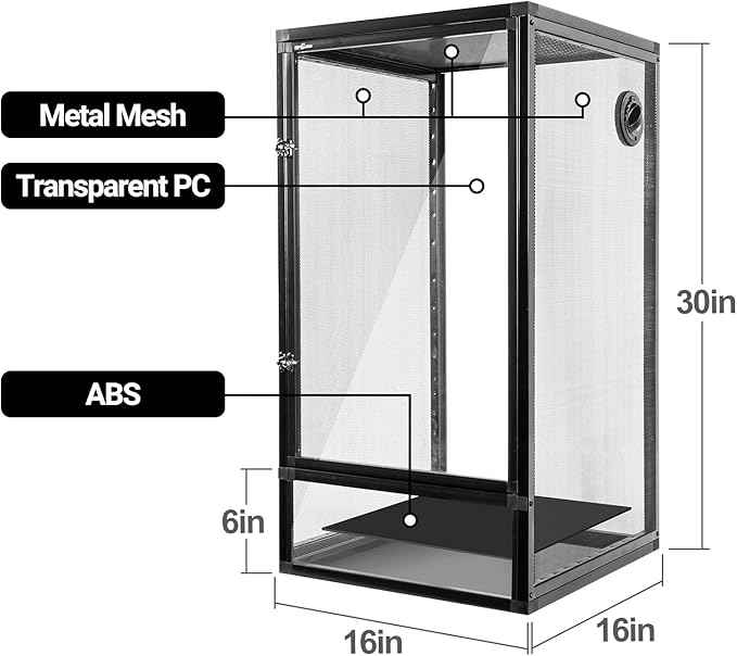 REPTIZOO 16" x 16" x 30" Front Opening Chameleon Cage with 3-Sided Metal Mesh, 33 Gallon Screen Vertical Terrarium with Background Sticker, Tall Enclosure for Chameleon, Tree Frog, Arboreal Reptiles