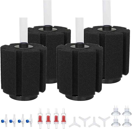 ALEGI 4pcs Large Aquarium Sponge Filter with Suction Cups, Check Valves (X-Large for 40-80 Gal 4 Pcs)