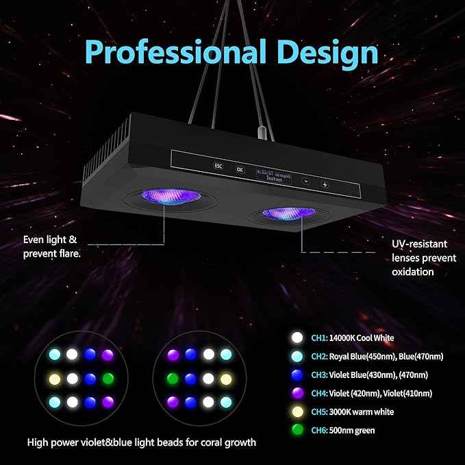 Aquarium Light - 95 Watt Sunrise Sunset Moonlight, Group Control Program Coral Reef Light Dimmable Full Spectrum for Marine Tanks,Saltwater Tank Light with Timer (G5 Suspension Version)