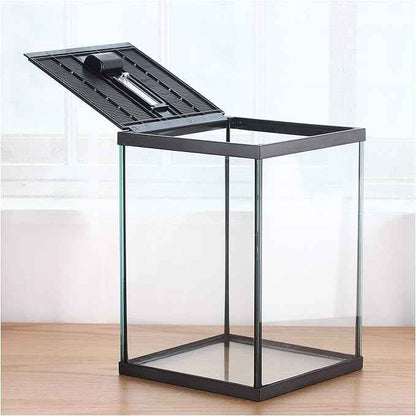 crapelles Black Small Vertical Insect GlassTerrarium, 7.8x7.8x10.8'' Reptile Tank, for Tarantula Larvae Caterpillar Frog Snail Spider Hermit Crab Habitat Container House Cricket Breeding Box