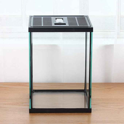 crapelles Black Small Vertical Insect GlassTerrarium, 7.8x7.8x10.8'' Reptile Tank, for Tarantula Larvae Caterpillar Frog Snail Spider Hermit Crab Habitat Container House Cricket Breeding Box